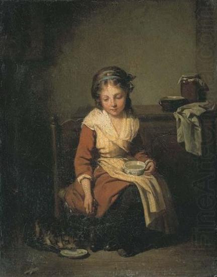 Etienne Aubry Jeune fille et son chat dans un interieur china oil painting image